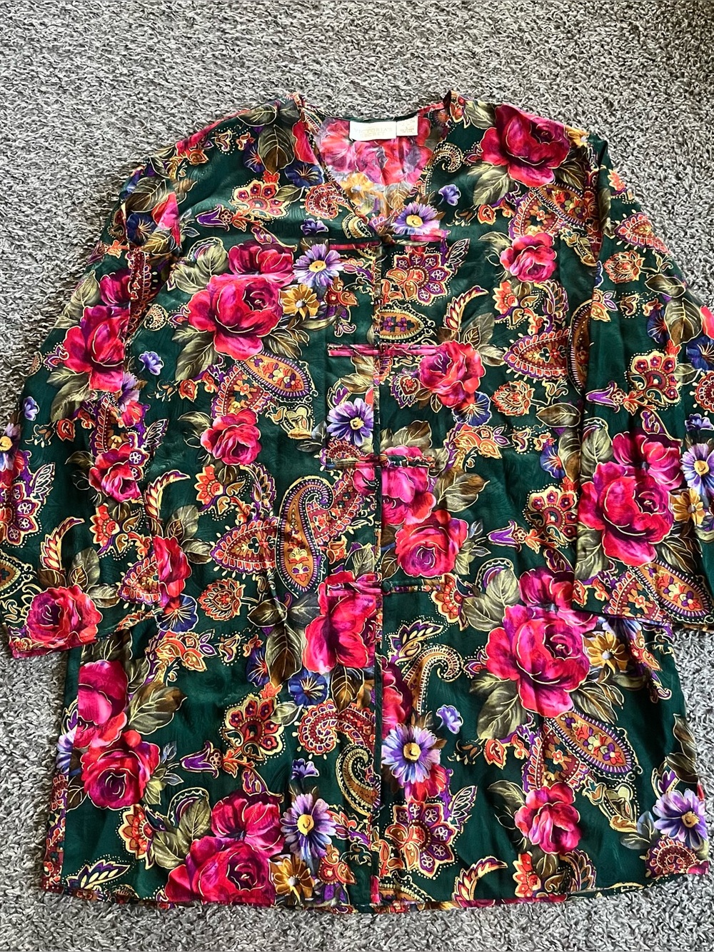 Vintage 90s Gold Label Victoria's Secret Silk Floral Button Front Top Large